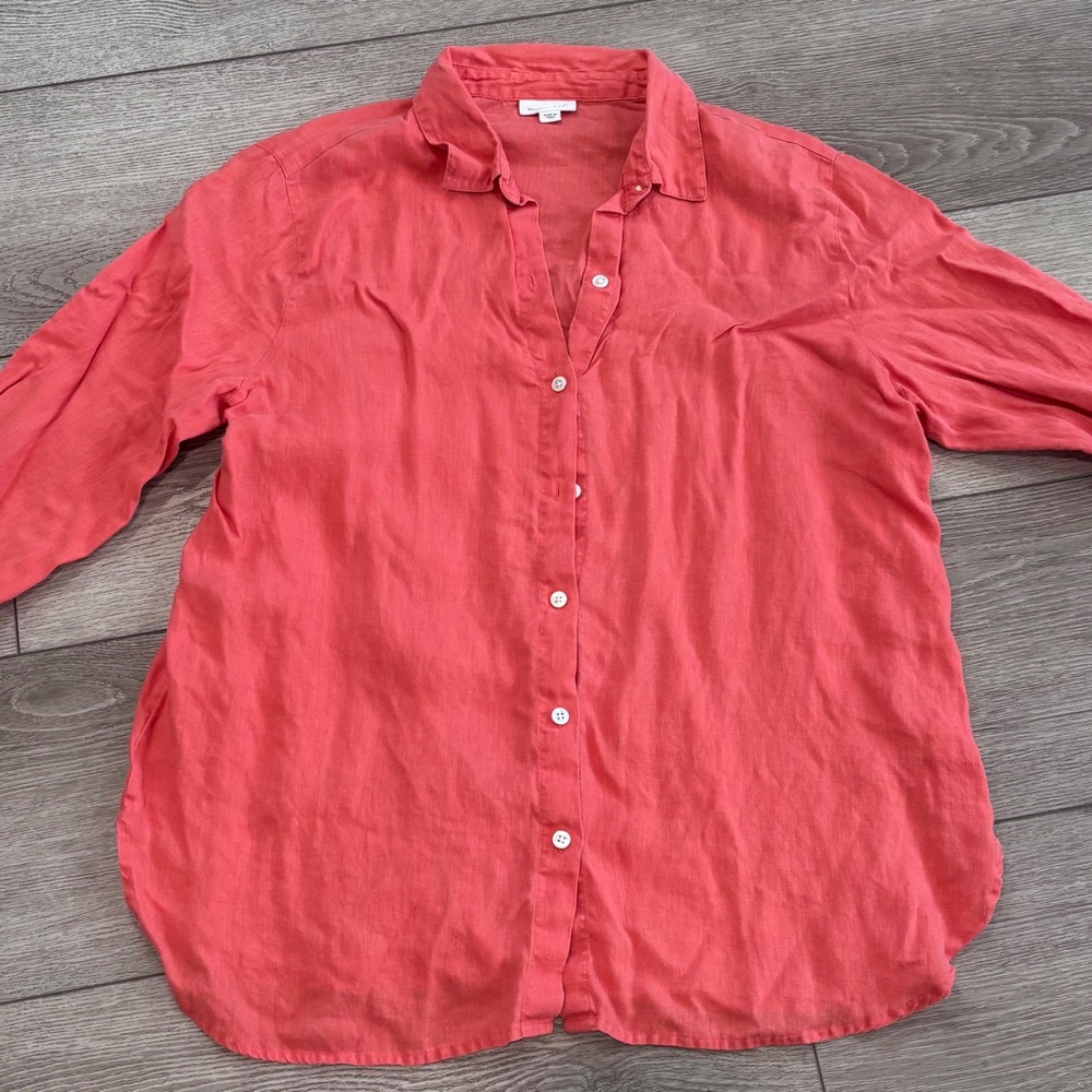 J. Jill Love Linen Button Down Shirt Womens M Coral Pink Long Sleeve Casual Top